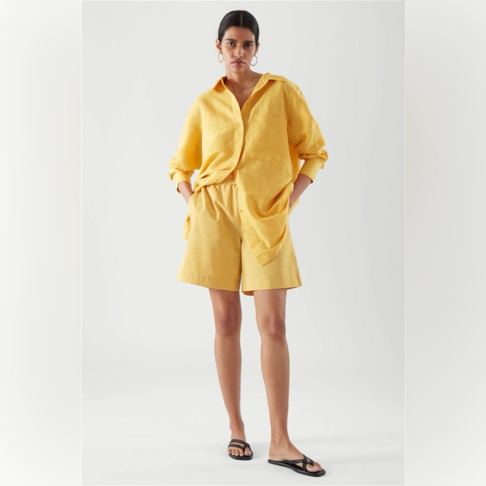 COS yellow cotton high waist shorts